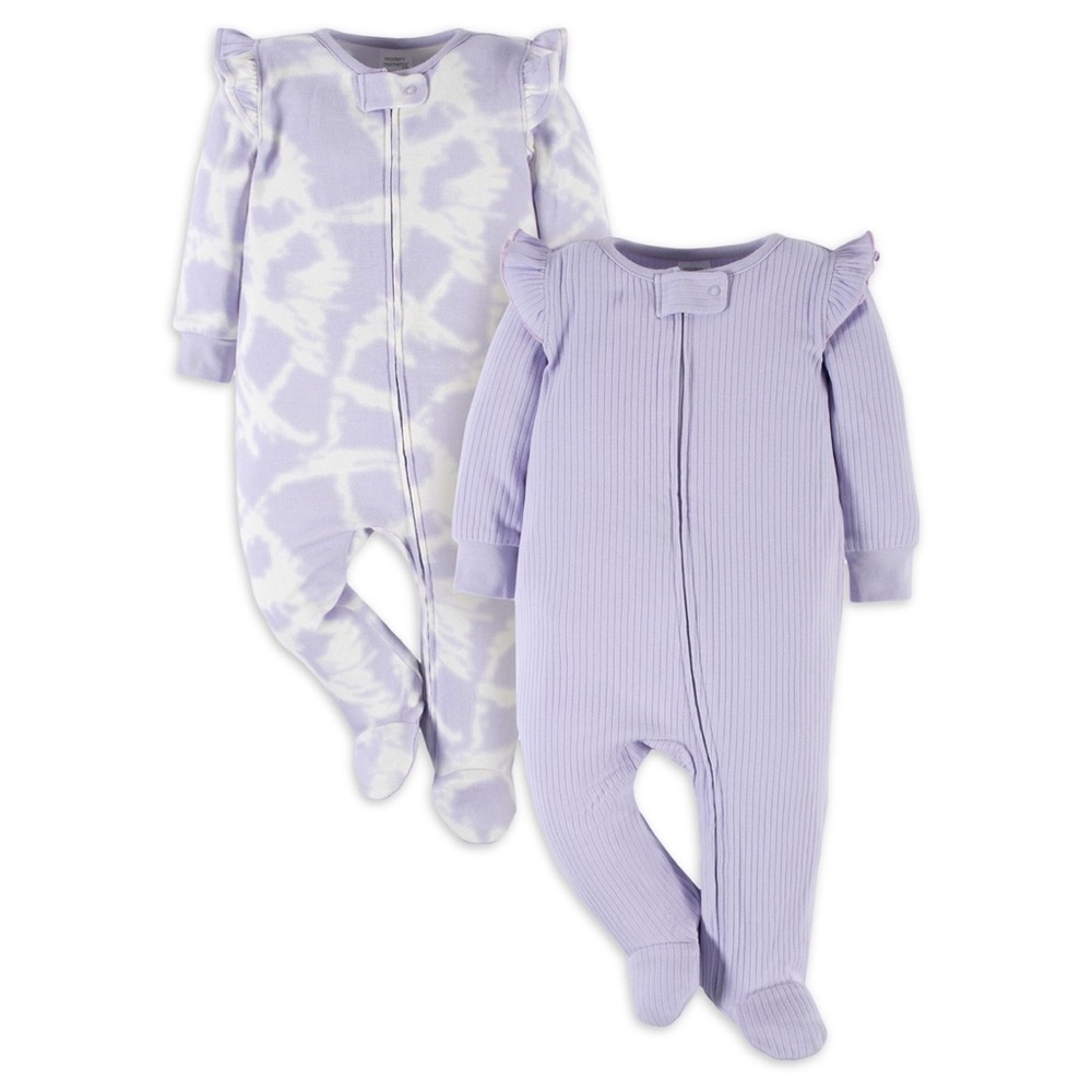 Modern Moments Sleep n’ Play Footed Footie PJ Pajamas 2 Pack 3-6M Purple